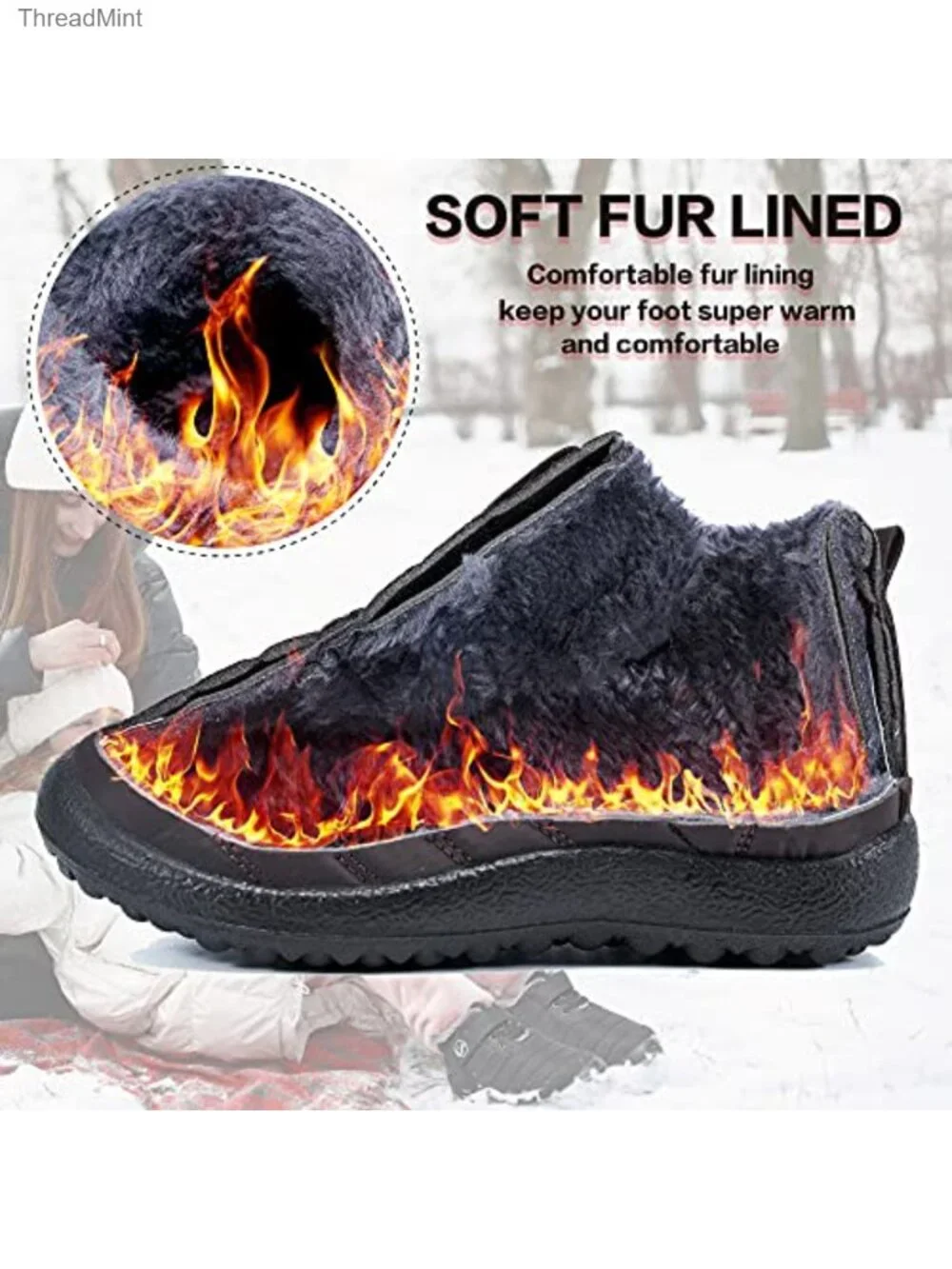 Kids Winter Snow Boots Fur Lined Waterproof Slip On Ankle Boots